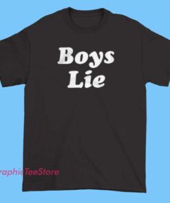Edgy Boys Lie graphic T-shirt with bold text design, featuring a striking font and minimalist style, perfect for making a statement and expressing rebellious fashion.