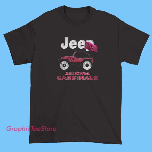 Jeep Arizona cardinals Graphic Tee Shirts 2 A graphic T-shirt featuring the Jeep logo combined with Arizona Cardinals branding, possibly incorporating the team's colors (red, black, white) and logo, designed for fans who love both the vehicle brand and the football team.