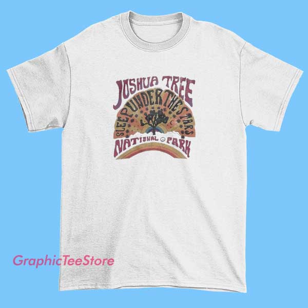 Joshua Tree National Park Graphic Tees Shirts 2 Graphic T-shirt showcasing a design inspired by Joshua Tree National Park, featuring iconic Joshua trees, desert landscapes, and vibrant sunset or sunrise colors, capturing the natural beauty of the park.