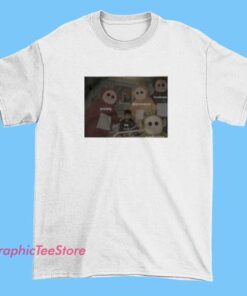 A graphic T-shirt design featuring Teletubbies characters with humorous or relatable memes about anxiety and depression, combining playful imagery with expressive text to convey mental health themes.