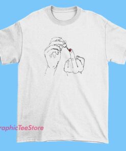 Graphic T-shirt featuring a bold illustration of a middle finger gesture, designed with vibrant colors and edgy style, suitable for making a rebellious or humorous statement