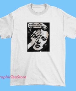A graphic T-shirt featuring colorful, dynamic images that resemble moving or animated scenes, giving the illusion that the wearer's thoughts are replaced by vibrant, moving visuals.