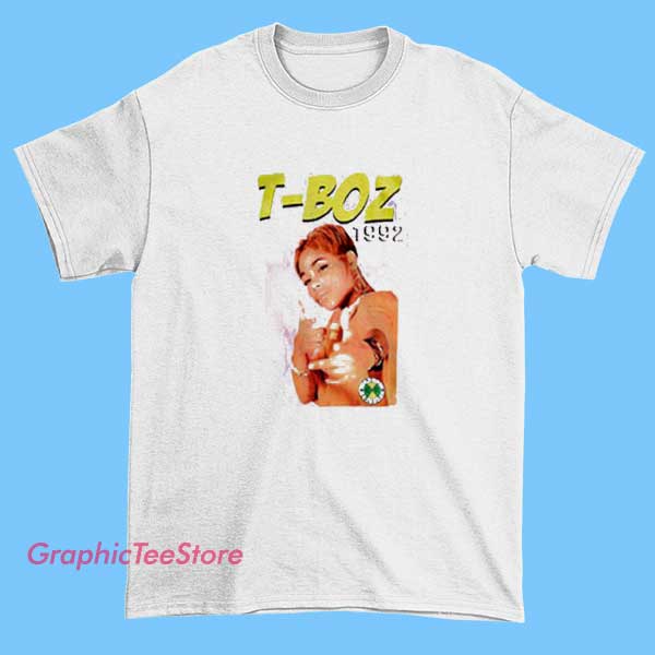 T Boz 1992 Graphic Tees Shirts 2 A vintage-inspired graphic T-shirt from T-BOZ, released in 1992, featuring bold, colorful streetwear-style artwork and retro design elements.
