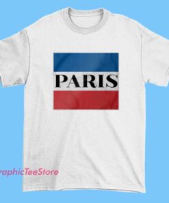 Paris graphic tee shirt featuring classic Paris France typography, Eiffel Tower inspired artwork, vintage European aesthetic design, unisex fit t-shirt for travel lovers and French style fashion