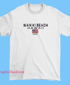 A collection of graphic T-shirts featuring vibrant designs inspired by Waikiki Beach in Hawaii, showcasing tropical motifs, surf scenes, palm trees, and island-inspired artwork perfect for beachwear and casual fashion.