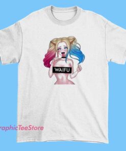Harley Quinn Ahegao Face Tee Shirts 4 T-shirt design with an illustration of Harley Quinn making a playful, exaggerated facial expression.