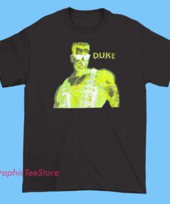 T-shirts featuring bold graphics and logos inspired by Duke Nukem Xtreme, showcasing the iconic character Duke Nukem with gritty, action-packed designs. The shirts may include logo text, pixel art, or scenes reminiscent of the classic video game, giving off a tough, gaming-inspired vibe.