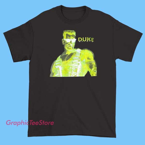 Duke Nukem Xtreme Tee Shirts 1 T-shirts featuring bold graphics and logos inspired by Duke Nukem Xtreme, showcasing the iconic character Duke Nukem with gritty, action-packed designs. The shirts may include logo text, pixel art, or scenes reminiscent of the classic video game, giving off a tough, gaming-inspired vibe.