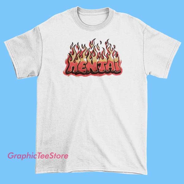 Hentai Flames Graphic Tee Shirts 2 Graphic T-shirt design featuring stylized flames with bold colors and dynamic shapes, creating an energetic and eye-catching visual effect.