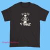 A humorous T-shirt design featuring a skeleton holding a sign that says "Get a Job," perfect for casual wear or Halloween-themed apparel.