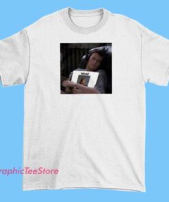 Graphic T-shirt featuring Chandler Bing from Friends holding a Frank Ocean vinyl record, with a colorful and artistic design that blends pop culture and music elements.