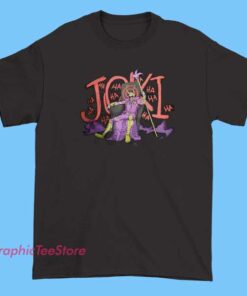 A Joker cartoon-themed T-shirt featuring a playful or comic-style illustration of the iconic villain, suitable for fans of the Joker character and comic art.