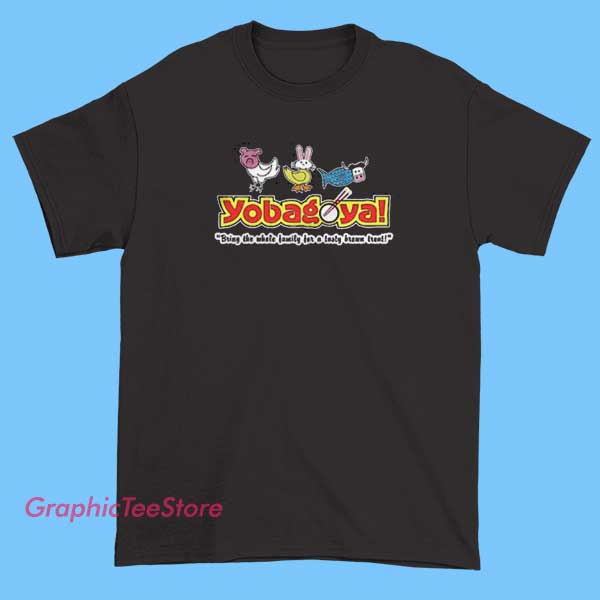 Yobagoya Tee Shirts 2 Image of YoBagoya branded T-shirts featuring vibrant, stylish designs with bold logos and colorful graphics, perfect for casual wear and expressing personal style.