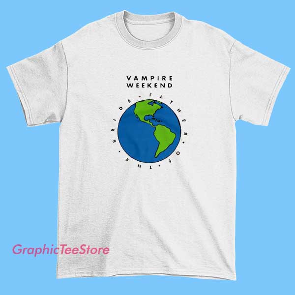 Vampire Weekend Earth Meme Tee Shirts 2 Black T-shirt featuring a humorous Earth meme with the Vampire Weekend logo, showcasing a playful design that combines environmental themes with band branding