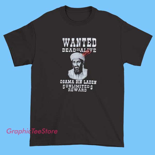 Vtg Osama Bin Laden Tee Shirts 2 A vintage-style Osama Bin Laden T-shirt featuring a retro graphic design of his portrait with bold, stylized text and distressed details for a nostalgic or rebellious look.