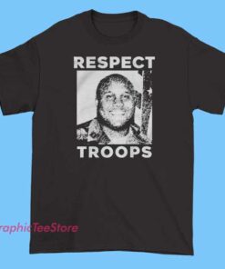 A T-shirt design featuring a respectful message towards troops, possibly including patriotic symbols such as flags or military imagery, with the name 'Christopher Dorner' incorporated into the design. The style is bold and respectful, emphasizing support for military personnel