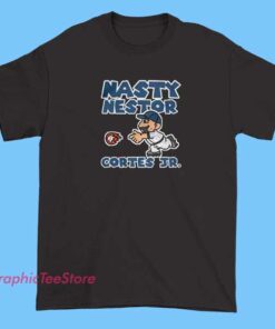 Nestor Cortes Jr Meme Tee Shirts 3 Funny T-shirt featuring Nestor Cortes Jr., the New York Yankees pitcher, with humorous captions or memes highlighting his unique pitching style and personality.