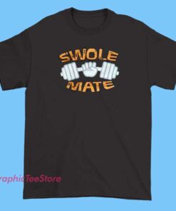 Graphic T-shirt featuring a humorous meme design related to fitness and partnerships, perfect for workout buddies or gym lovers.