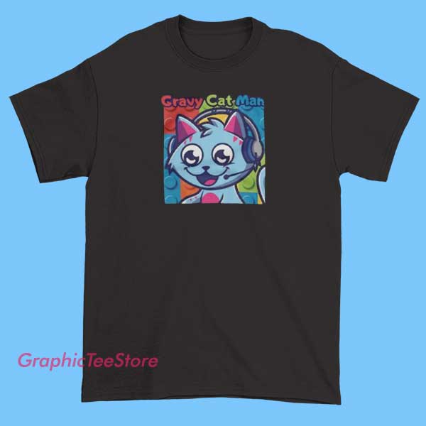 Merch Gravycatman Shirt 2 A trendy graphic T-shirt featuring GravyCatMan's logo or character design. The shirt may include playful or cartoon-style artwork of GravyCatMan, with bold colors and eye-catching fonts, perfect for fans of the popular YouTuber and content creator.