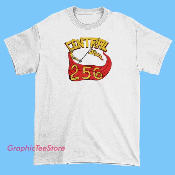 Central 256 Bill Cosby Gang T Shirt 2 A T-shirt featuring bold text that reads "Central 256" and "Bill Cosby Gang," with a graphic design that includes vibrant colors and urban-inspired elements, creating a streetwear-style look.