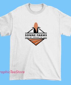 A t-shirt design featuring the Sonne Farms logo, showcasing a modern and clean farm-themed graphic with sun and crop elements, perfect for casual wear.