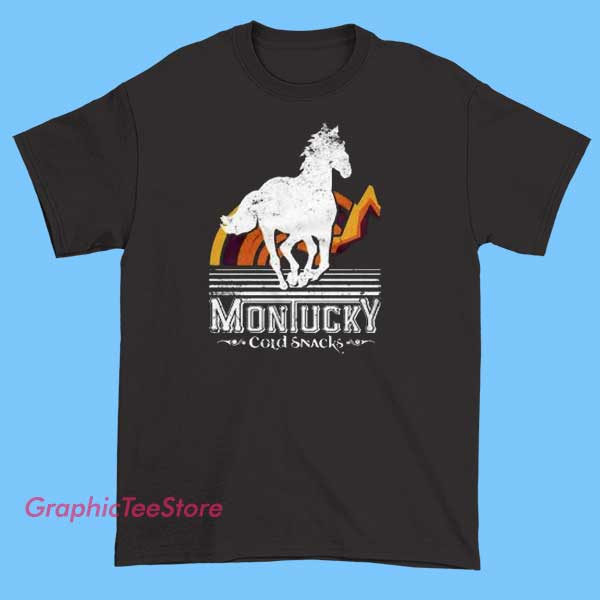 Brewery Montucky Cold Snack Shirt 2 A T-shirt featuring the Montucky Cold Snack brewery logo with bold, vintage-style lettering. The design may include images of a cold beer, mountains, or rustic elements to showcase the brewery's rugged, outdoorsy vibe. Perfect for fans of Montucky Cold Snack beer and brewery merchandise.