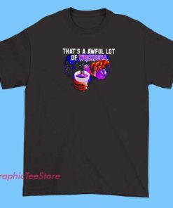 A person wearing a t-shirt with bold text that reads 