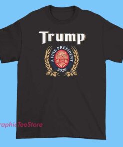 Casual T-shirt featuring a humorous or patriotic design with President Trump and Miller Lite branding, showcasing bold text and graphics that blend political satire with beer culture