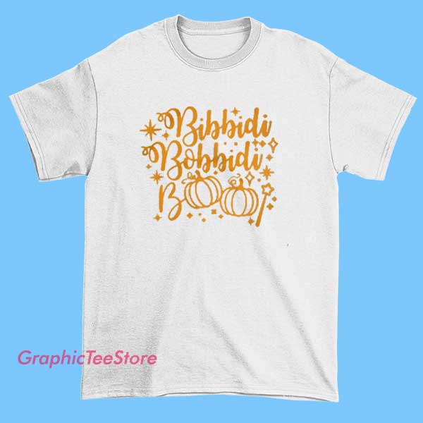 Bibbide Bobbidi Boo Halloween T Shirt 2 A playful Halloween-themed T-shirt featuring the phrase "Bibbidi Bobbidi Boo" with spooky and whimsical designs, perfect for celebrating Halloween in a fun and magical style.