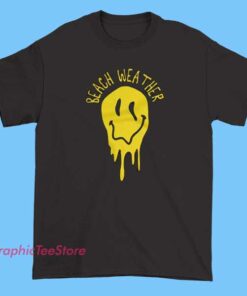 A stylish Beach Weather T-shirt featuring a vibrant, summery design with imagery of sunshine, waves, palm trees, or a beach scene. The shirt might include playful or relaxed text like 'Beach Weather' in fun fonts, perfect for casual days by the sea or dreaming of sunny getaways.