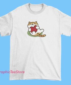 A cute cat-themed T-shirt featuring characters and artwork inspired by Neko Atsume, showcasing adorable feline illustrations and colorful, playful design elements.