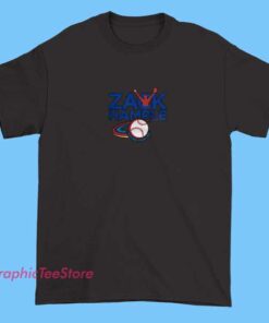 A baseball-themed Zack Hample merchandise shirt featuring his name and logo, designed for fans and collectors to show their support.