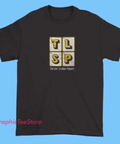 A T-shirt featuring The Last Shadow Puppets merchandise, with stylish graphics of the band’s logo or album artwork, and possibly images of the band members, designed in a sleek, artistic style perfect for fans of the band.