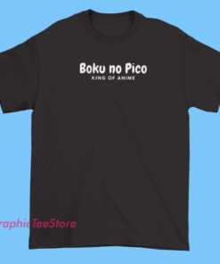 Graphic T-shirt design featuring the text 'King of Anime' with a colorful, stylized illustration of a crown and anime characters celebrating the love of anime culture.