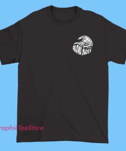 Graphic T-shirt featuring the text 'Matt and Abby Aloha Dudes' with tropical aloha design elements, including palm trees and waves, in vibrant colors.