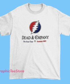 Summer 2023 Dead and Co Final Tour Merch Shirt 5 A graphic T-shirt design for Dead & Company’s Summer 2023 Final Tour, featuring vibrant artwork with band logos, tour dates, and psychedelic-inspired elements celebrating the band's farewell performances.