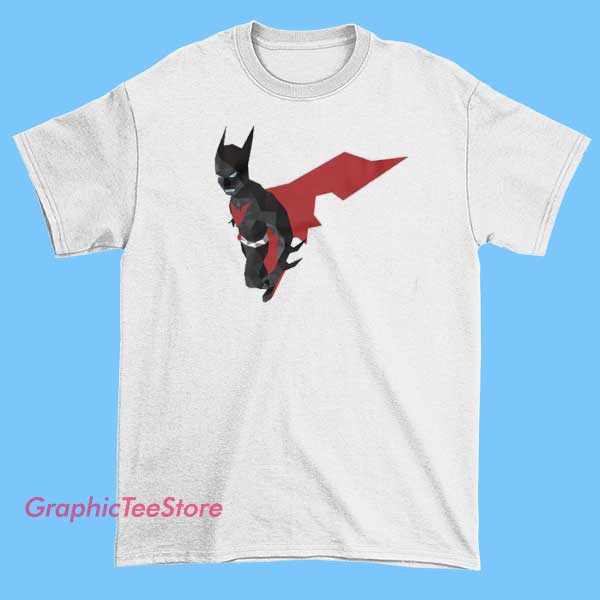 Vintage Poly Art Batman Beyond Shirt 2 Vintage poly art style Batman Beyond shirt featuring a stylized image of Batman's futuristic costume and logo, with bold geometric patterns and vibrant colors.