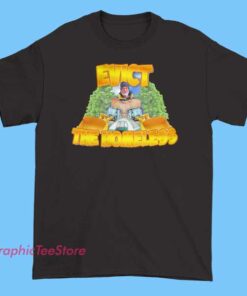 A humorous graphic t-shirt featuring bold art and the phrase 