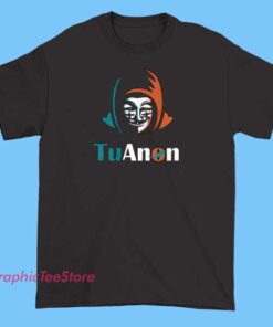 A vibrant T-shirt featuring a meme-inspired design with Tua Tagovailoa, the Miami Dolphins quarterback, and the word 'Tuanon,' celebrating Miami football fans. The shirt showcases a cartoon or graphic of Tua in action, along with team logos and humorous or supportive captions.