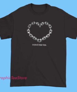 Chain Heart Pierce the Veil Shirt 5 A stylish t-shirt featuring a chain heart graphic inspired by the band Pierce the Veil. The design showcases an edgy, alternative aesthetic with bold artwork, perfect for fans of the band and punk/rock fashion.