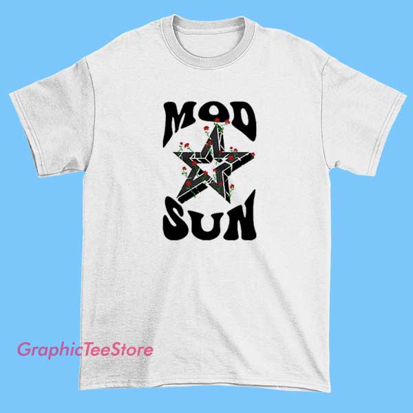 Rose Star Canada Tour Mod Sun Shirt 2 A person wearing a Mod Sun-themed shirt featuring a rose and star design, promoting the Canada tour.