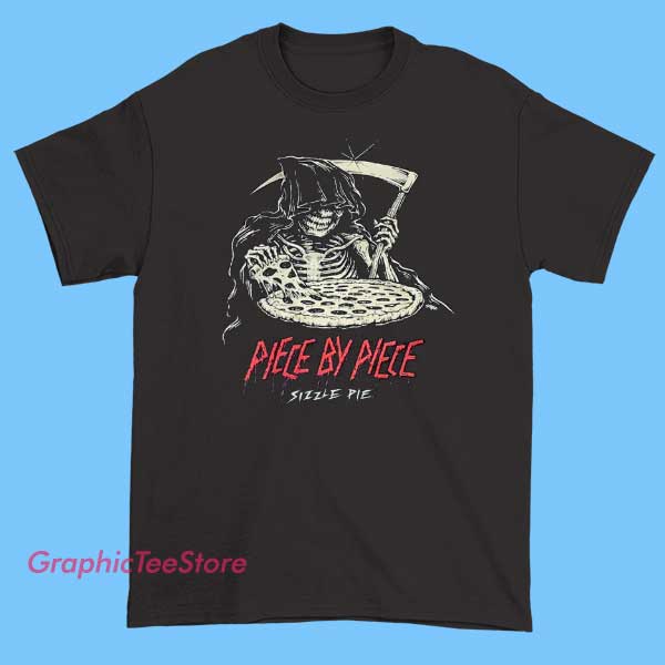 Piece By Piece Sizzle Pie Tee Shirts 1 Graphic T-shirts featuring the 'Piece By Piece' design associated with Sizzle Pie, showcasing vibrant artwork or logos related to the brand and its theme.