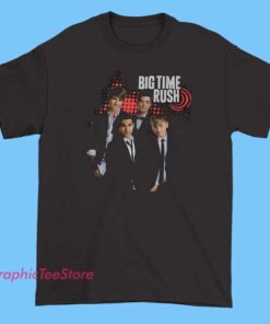 A vintage-style tour T-shirt from 2012 featuring Big Time Rush merchandise, likely showcasing band logos, tour dates, or graphic designs related to the popular music group.