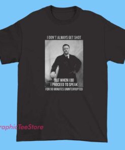 Political Buff Moose Teddy Roosevelt T Shirt with bold graphic of Roosevelt and bull moose, playful historic streetwear design, unisex figure apparel for American history fans.