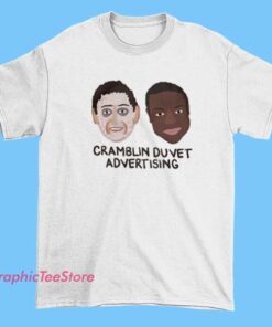 Cramblin Duvet Shirt funny advertising parody tee, retro commercial-inspired graphic shirt, humorous marketing joke apparel, vintage ad style merch for comedy and pop culture fans.
