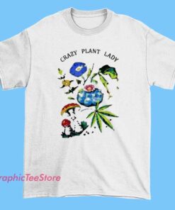 Crazy Plant Lady graphic tee shirt with funny plant lover quote, botanical garden style design, vintage aesthetic, unisex fit t-shirt for plant moms, indoor gardeners, and nature lovers