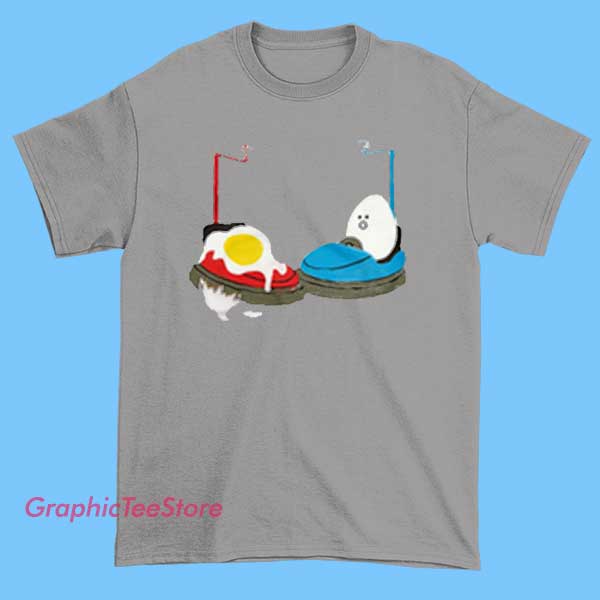 Egg Bumper Car Shirt 2 Egg Bumper Car Shirt featuring funny egg illustration in bumper car, quirky cartoon humor design, playful novelty graphic, soft cotton unisex tee for casual wear and streetwear
