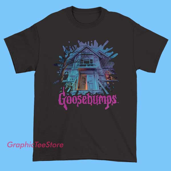 Goosebumps Dead House Tee Shirts 2 Goosebumps Dead House Tee Shirts featuring spooky haunted house artwork, retro 90s horror book graphic, nostalgic cover-inspired design, soft cotton unisex tee for casual wear