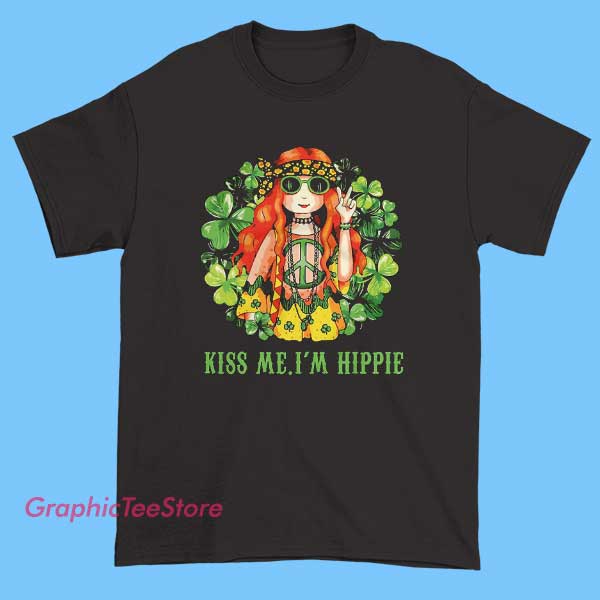 Kiss Me Im Hippie Tee Shirts 2 Kiss Me I’m Hippie tee shirt with retro peace and love graphic, vintage hippie slogan t-shirt, boho festival style apparel, 60s 70s counterculture graphic tee for free spirit fashion lovers