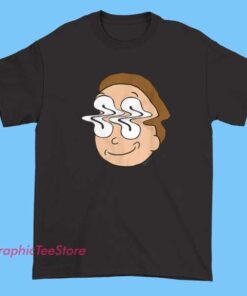 Morty Waves Meme Tee Shirt featuring hilarious Rick and Morty wave graphic, funny Morty meme design, bold cartoon artwork, soft unisex tee perfect for meme lovers and animated series fans.